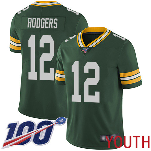 Green Bay Packers Limited Green Youth #12 Rodgers Aaron Home Jersey Nike NFL 100th Season Vapor Untouchable